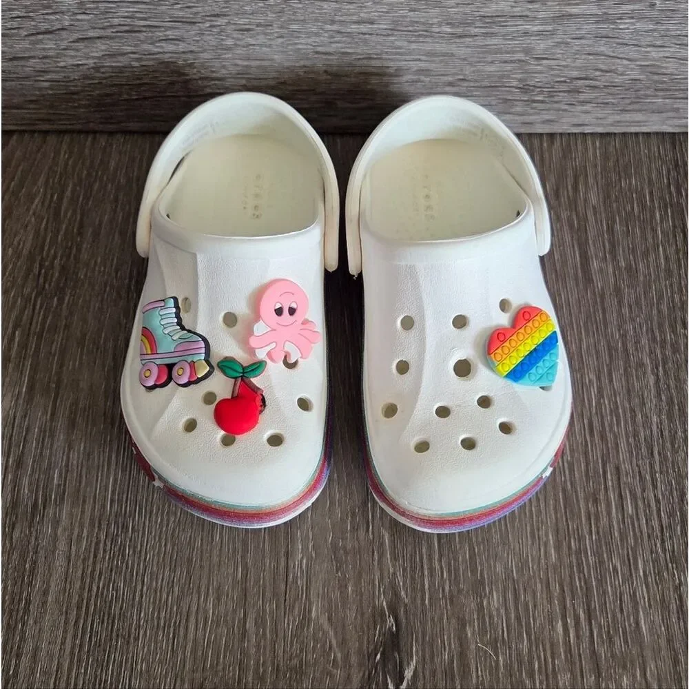 CROCS KIDS BAYABAND RAINBOW GLITTER CLOG WHITE Size 8